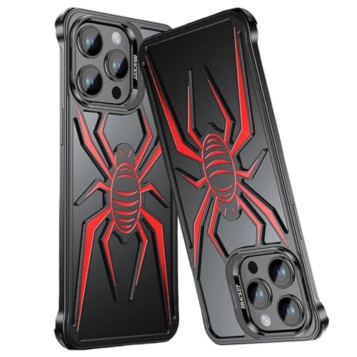 Coque iPhone 13 Pro araignée métal aluminium fine légère sans cadre rouge