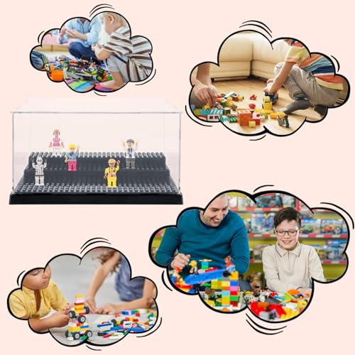 CYEAH 4 Pack Display Case for Minifigure Action Figures Blocks, Acrylic Minifigure Display Case Box Storage with 3 Movable Steps, Dustproof Showcase for Bricks Blocks Toys, Models Minifigures