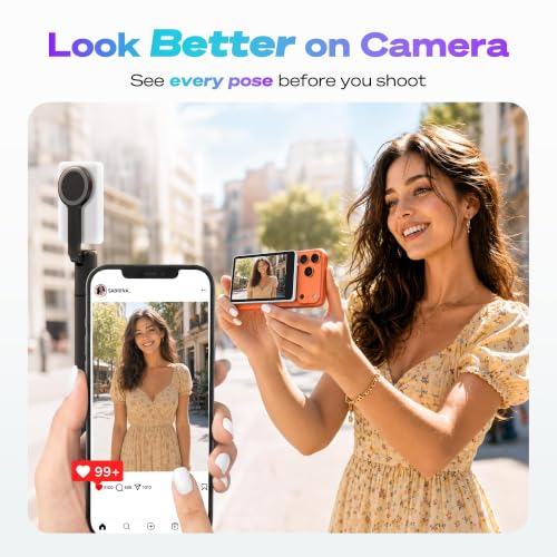 Image of SYNCO Wireless Selfie Monitor Screen for iPhone 7-16 Series(White) | Magnetic Back Camera Selfie Monitor, Secure Private P2P Network, Vlog 4K /1080p, 164FT Long Range for TikTop, Youtube, Makeup