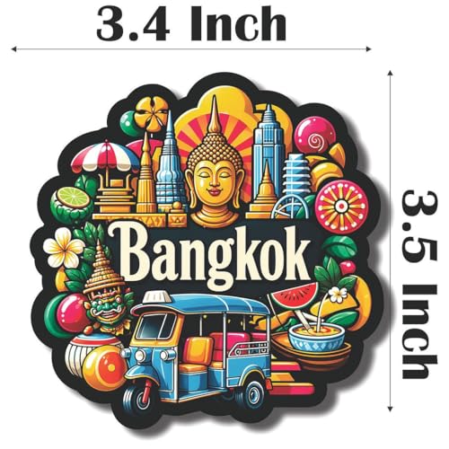 Image of CVANU Bangkok Country Landmark Theme 2pcs MDF Fridge Magnet - Wooden Travel Souvenir Refrigerator Decorative Collectible Magnet