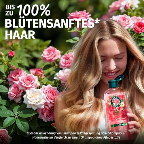 Herbal Essences Blütensanft Shampoo mit Rosenduft 350ml. Von stumpfem Haar zu seidig glänzendem Haare, Mit Rosenessenz, Inhaltsstoffe natürlichen Ursprungs, Vegan, ohne Silikone