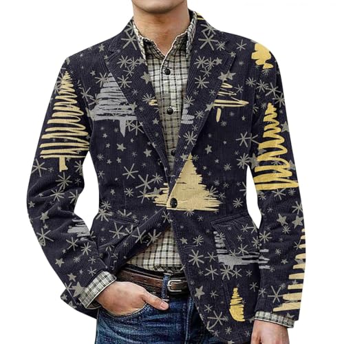 ZEFOTIM Sports Coats for Men One Button Dress Navy with Pockets Corduroy Blazer Sacos para Hombre de Vestir Xmas Santa Jacket Corduroy Ugly Christmas Blazer Men Navy 3XL