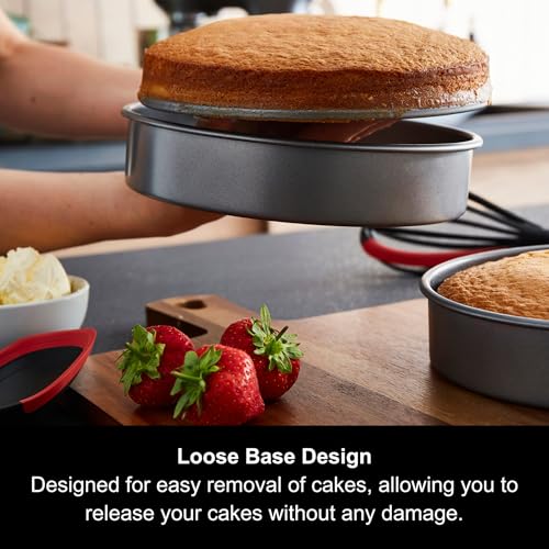 Morphy Richards 8" Loose Base Shallow Cake Tin Set - Non-Stick Carbon Steel Sandwich Pan for Victoria Sponge, Cheesecake & Layered Cakes, 849007 - Image 4