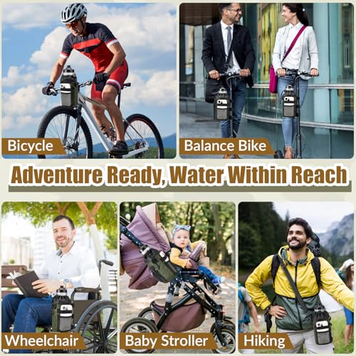 Image of WOTOW Bike Water Bottle Holder- Insulated Bicycle Cup Holder with Shoulder Strap, Bike Drink Holder with Phone Storage for Adult Kids, Handlebar Cycling Water Bottle Cage for Mountain Touring (Large)