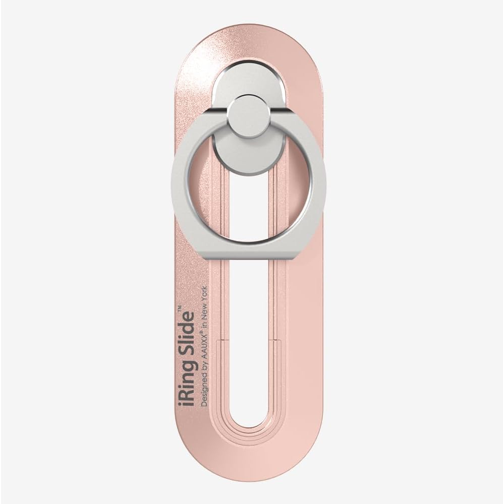 iRing Slide, Made in Korea, Wireless charging Friendly Phone Holder. Cell Phone Ring Grip Finger Holder and Stand Compatible with iPhone 13,14,15,16&17 Series,Galaxy, and Other Smartphones (Rose Gold)