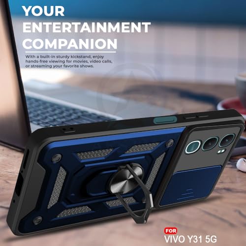 Image of AESTMO Tough Armor Vivo Y31 5G Bumper Back Case Cover | Ring Holder & Sliding Camera Shield Cover | 360 Degree Protection Back Case Cover for Vivo Y31 5G (Blue)