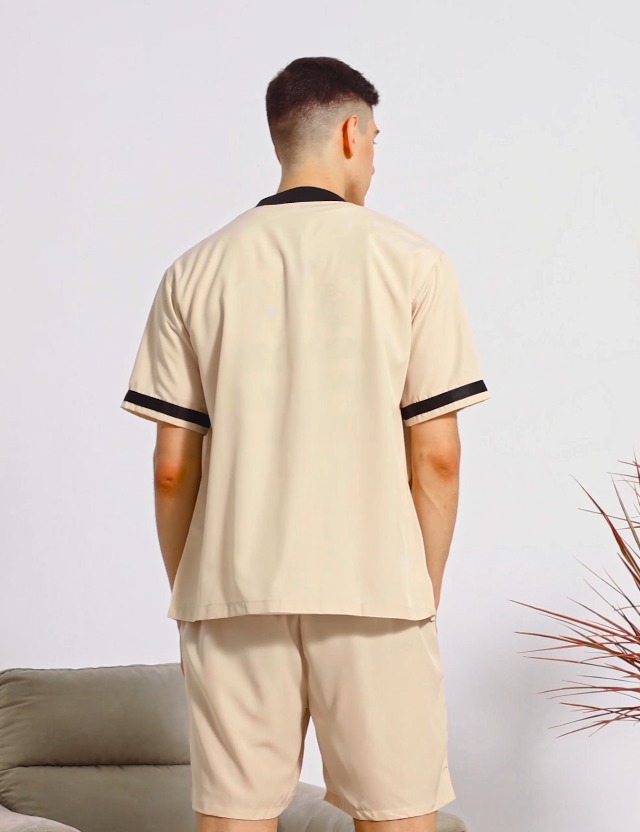 BASEBALL SHIRT SWEAT SHORTS セットアップ Men's Hipster Hip Hop Button Down Pin Striped Baseball