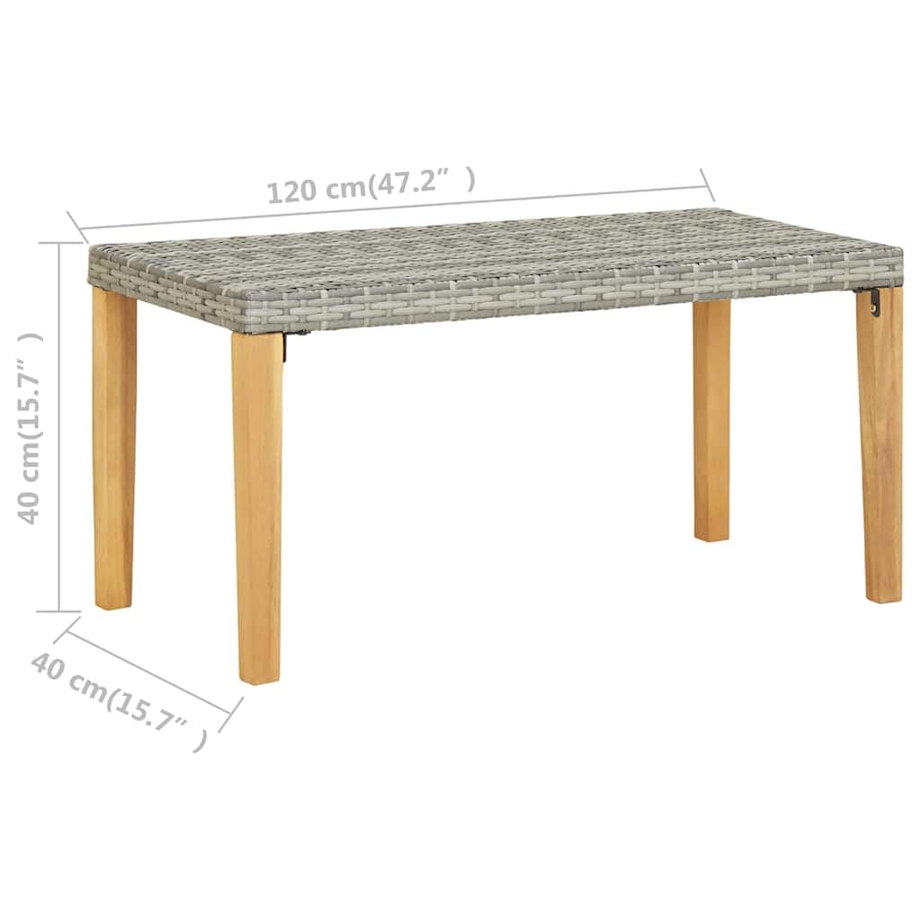 SYDE Banco de Jardín Ratán Sintético Madera Acacia Gris 120 cm | Resistente al Agua, Fácil Limpieza, Estable, Duradero, Montaje Sencillo, Uso Exterior