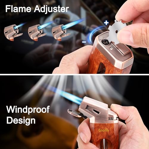 Encendedor soplete de butano con cortador en V, llama resistente miniatura 2