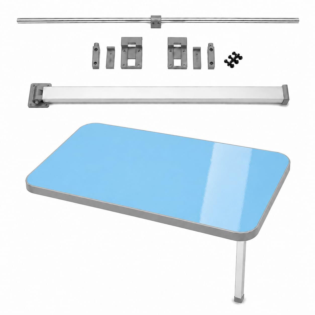 SVAGO Campervan Table Top 750 x 400 mm with Folding Table Kit, Complete Caravan & Motorhome Table Set, Blue Table Top with Grey Edge Trim, Rail & Folding Leg for Camper Van