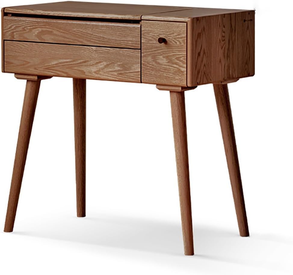 Wooden Makeup Desk,Vanity Cosmetics Table with Drawer,Makeup Vanity Dressing Table with Lights,with Open Compartment Stoarge Drawers,Dressing Table,for Girls Wo,Walnut Color-80x42x79cm