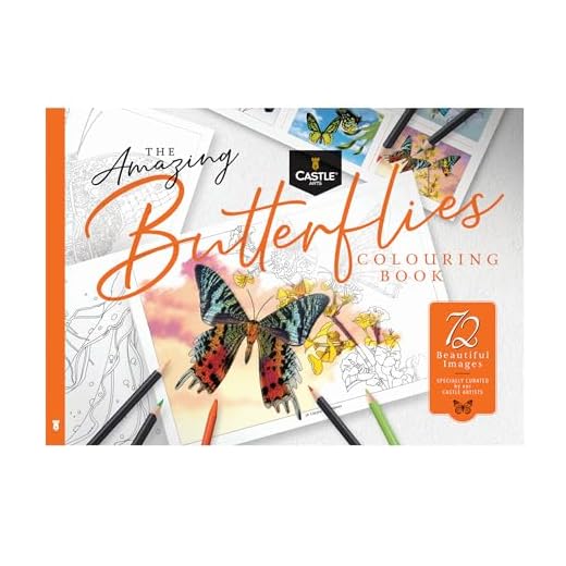 Libro para colorear mariposas de Castle Art | 72 ilustraciones increíbles de mariposas seleccionadas por artistas con guías de colores | Papel no translúcido de calidad artística | Tamaño A4 apaisado