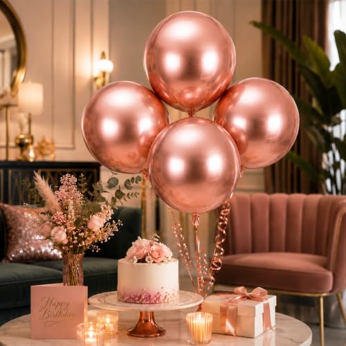 Image of Party Propz Disco Party Decorations -4Pcs Rose Gold 4D Foil Balloons for Party 18 Inch Round Foil Balloons for Birthday, Anniversary, Baby Shower, Bridal Shower, Bachelorette & Party Decorations(Foil)