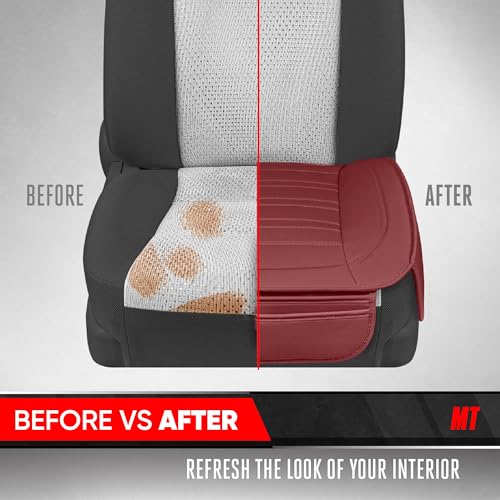 Image of Motor Trend Faux Leather Front Seat Cover for Cars - Set of 2 Burgundy Front Car Seat Covers for SUV & Truck with Storage Pockets - Automotive Car Seats Cover Protector - Bottom Cushion Coverage Only
