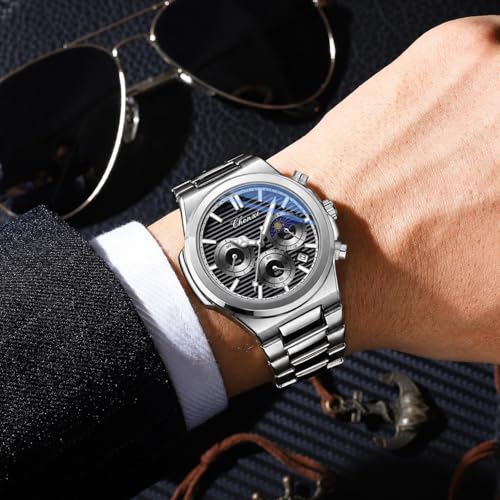 Image of Gosasa Fashion Men's Watches Date Business Watch Stainless Steel Luxury Style Luminous Quartz Waterproof Analog Display Male Wristwatch
