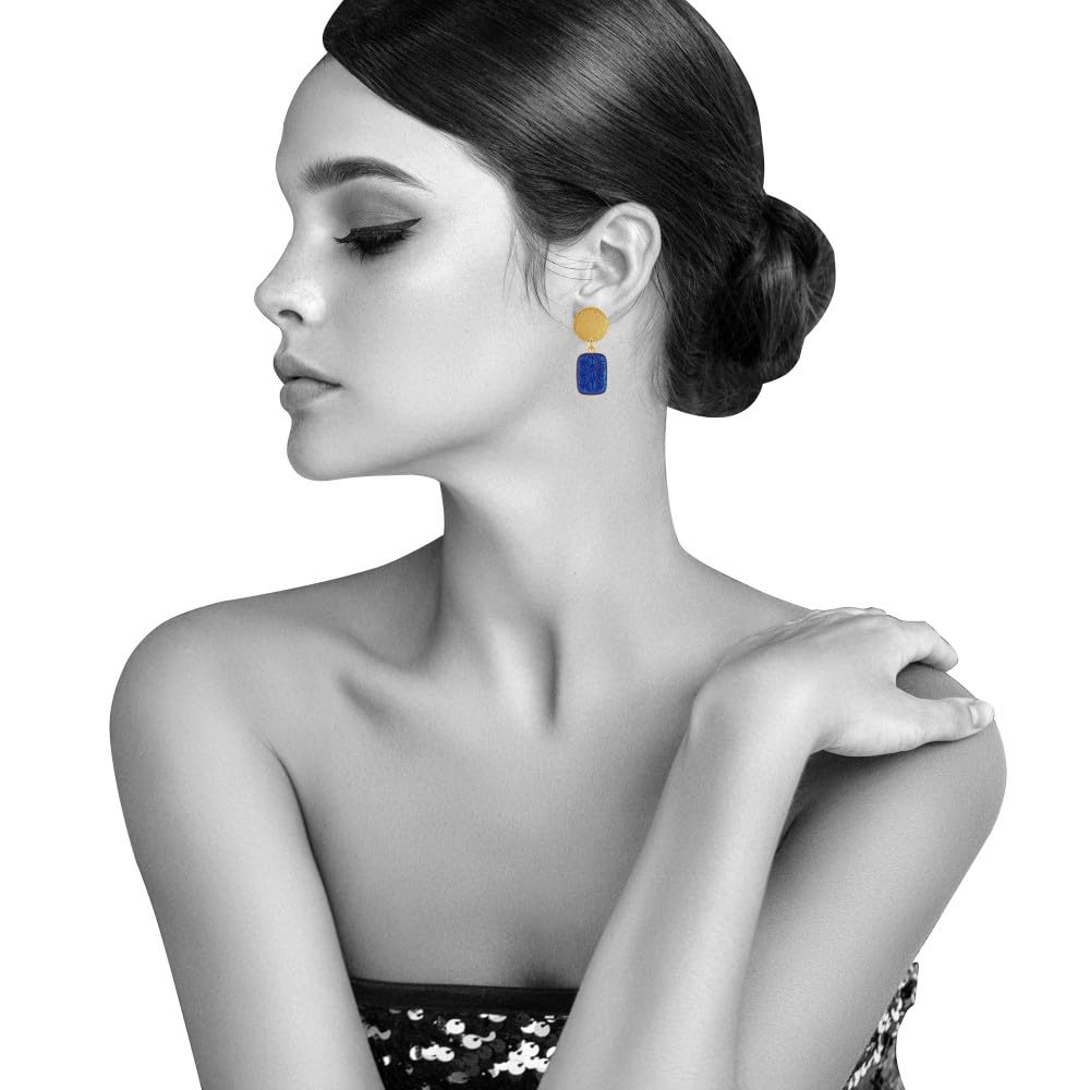 LES POULETTES BIJOUX - Boucles d'Oreilles Clip Laiton Mat Pastille Brossée et Rectangle Fleur en Résine