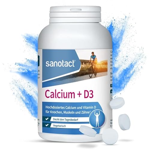 sanotact Calcium + D3 – 300 Tabletten | Hochdosiertes Calcium und Vitamin D für Knochen, Muskeln und Zähne | 264 g
