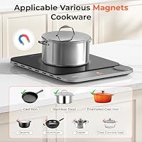 TOKIT Induktionskochfeld 2100W, 16mm Ultradünn Induction Hob 9 Heizstufen, Induktionskochplatte NFC-Online-Rezept, Tasten-Steuerung Induction Cooker Für Küche, Wohnheim, Camping (Grau) – Ansicht 7