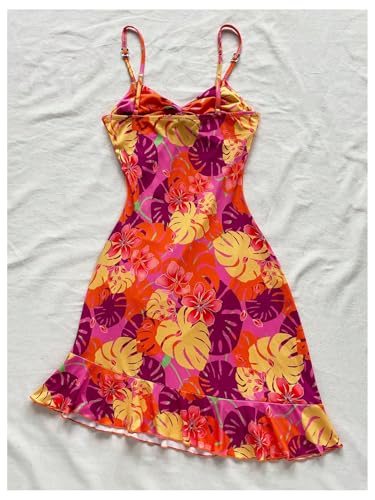 Floerns Women's Summer Tropical Twist Front Ruched Ruffle Hem Bodycon Cami Dress2