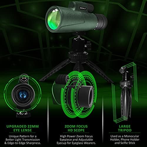 ARPBEST 25X50 Monocular Telescope High Power with Smartphone Holder & Tripod - FMC Lens & BAK4 Prism - High Definition Monocular for Adults with Zoom Focus for Wildlife Bird Watching Hiking Camping