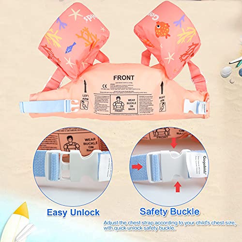 Gogokids Kids Swim Vest, Toddler Floaties For 20-30-40-50 Lbs/2-6 Year Old Girls And Boys, Swimming Arm Band, Pool Float Jacket With Water Wings And Shoulder Strap #TOP4