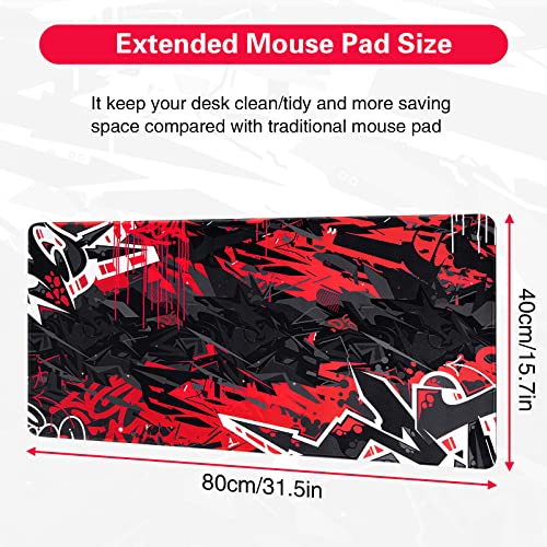Gaming Mouse Pad, Canjoy Extended Mouse Pad 31.5X15.7Inch Xxl Large Big Computer Keyboard Mouse Mat Desk Pad With Non-Slip Base And Stitched Edge For Home Office Gaming Work (Black Red) #TOP5