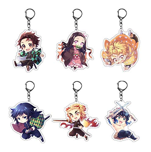 6 pack Demon Slayer Keychain Kimetsu no Yaiba keyring Decor Pendant Hanging Ornament Anime Keychain Set