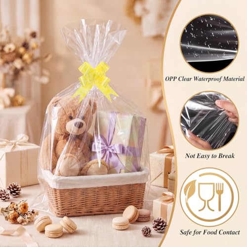 Image of woric 3 Size Clear Cellophane Gift Bags 24x30 16x24 12x18in with Pull Bows