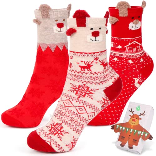 Wishstar Calcetines de Navidad, 3 Pares Calcetines Navidad Mujer, Calcetines Navidad de Invierno Calcetines Termicos Mujer para Regalo Cumpleaños Navidad para Adultos