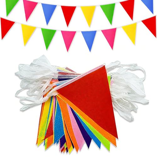 LACHT 50 Meter 100 Flaggen Wimpelkette Outdoor Wetterfest Wiederverwendbare Stoff Girlande Outdoor Banner Deko Party Girlande Geburtstag Gartenparty Hochzeit Weihnachten Indoor Outdoor Party Deko