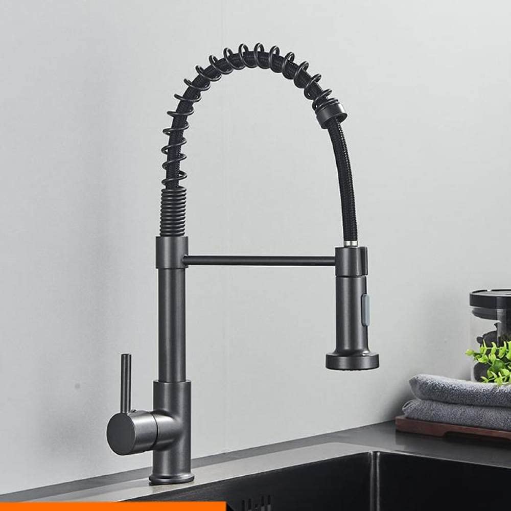 MXXQRHF Kitchen Spring Faucet Black and Golden Double Water Modes Pull Down Single Handle Hot and Cold Water Mixer Sink Tap,Gun Gray