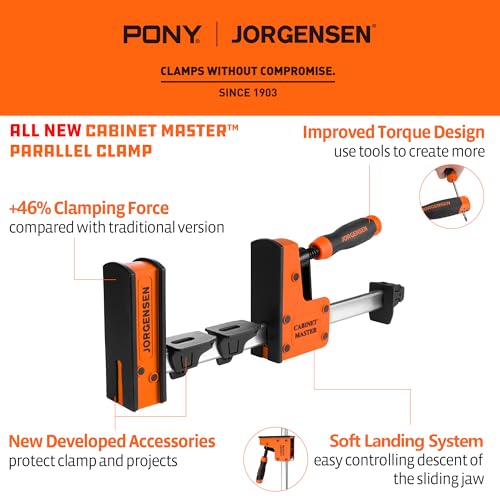 Image of JORGENSEN 12-Inch Parallel Bar Clamp, Heavy-Duty Cabinet Master Clamp for Woodworking Glue-Up, 2200 lbs Force, Quick Release, Spreader Function, 2-Pack