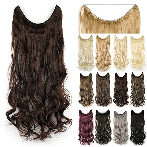 IMISSU 22'' 26'' Long Body Wavy Hair Extensions Fish Line Hairpiece Synthetic Invisible Secret Wire Headwear Flip Curly Hair Extension Pieces (22 Inch