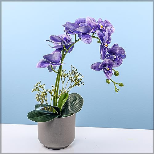YAHOME 1 Stem Fake Potted Orchid Flower Artificial Flower Plants Greenery Decoration Center Piece for Anniversary Home Garden Office Wedding Party Wall Decoration Balcony Decoration (Purple)