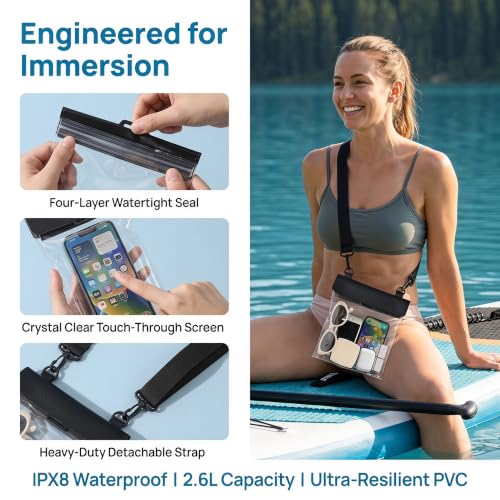 Waterproof Phone Pouch 2.6L Large Capacity Dry Bag con Pantalla Táctil Sensible y Sellado de 3 Capas para Playa, Snorkeling y Rafting - Negro miniatura 2