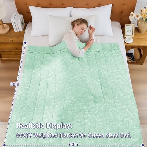Image of yescool Weighted Blanket for Adults (15 lbs, 60 inch x 80 inch, Cerulean) Cooling Heavy Blanket for Sleeping Perfect for 140-160 lbs, Queen Size Breathable Blanket with Premium Glass Bead, Machine Washable