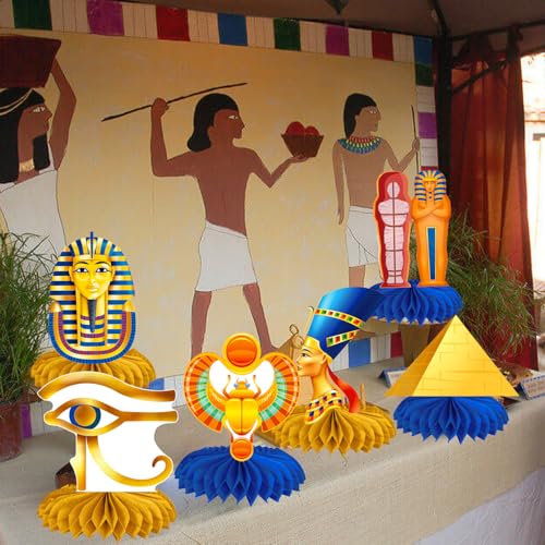 Image of Egyptian Honeycomb Centerpieces 12PCS Egypt Pyramid Party Decorations Ancient Egypt Theme Birthday Table Centerpieces Mummy and Sphinx Decor for Egyptian Party Supplies