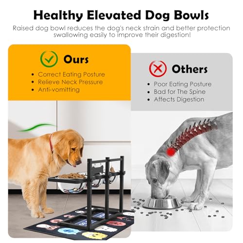 SHAINFUN Elevated Dog Bowls Stand for Medium/Large Dogs with Mat, 6 Height Adjustable Raised Dog Bowl, Three 58oz Food Water Bowls - Image 3