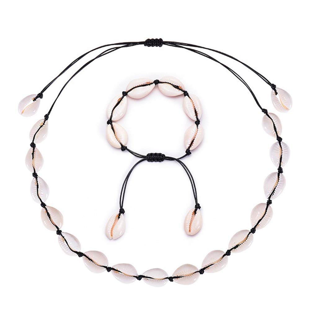 GLITZFAS Damen Natural Shell Choker Halsketten Armband Schmuck Set Boho Muschelkette