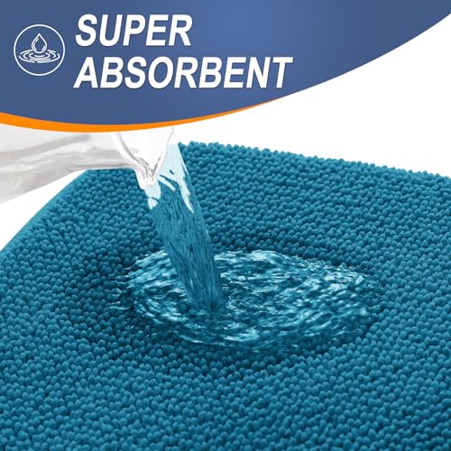 Image of OLANLY Thick Memory Foam Bathroom Runner Rugs 47x20, Extra Soft Absorbent Long Bath Mats, Quick Dry, Non-Slip, Machine Washable Mats for Bathroom, Tub and Shower, Home Decor Accessories, Peacock Blue