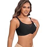Jiuday Spitzen BH ohne Bügel für Damen Soft Bequemer Nahtloser (#322-Flacher V Schwarz,3XL)