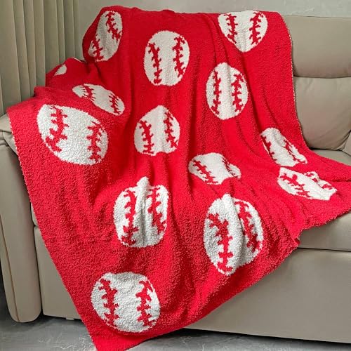 Cozy Baseball Pattern Blanket Perfect Lightweight Bedding for Adults Soft Warm and Plush Soccer Sports Blanket Great for Bed Sofa (Baseball-Red 50x60)