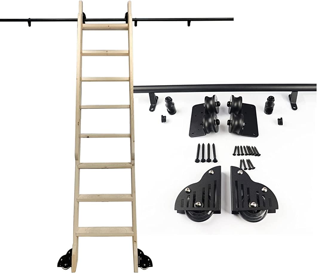 Ensemble complet de rails roulants noir mat pour échelle coulissante d'intérieur