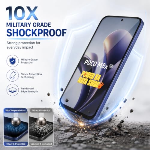 Image of ArmourPro Tempered Glass for Poco M8x - 9H Screen Protector with Black Border, Anti Scratch, Edge-to-Edge Coverage, HD Clarity, Smooth Touch, Case Friendly | Black