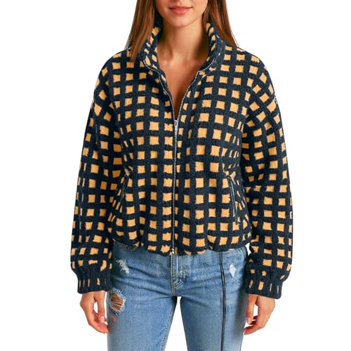 Manteau teddy femme veste polaire à carreaux cardigan chaud hiver
