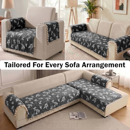 Image of Story@Home Chenille Sofa Cover 2 Seater (76x122Cm) & Arm Rest Covers | Anti Slip Sofa Mat for 1 /2 /3 Seater & L Shape Sofa Cover | Measure Your Sofa & Create Your Own Customized Set - Slate & Snow