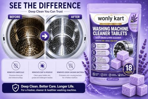Image of Washing Machine Cleaner Tablets (18Tablets) | Drum & Pipe Deep Cleaner | Lavender Scent | Removes Odour, Limescale & Residue | For Front Load & Top Load Fully Automatic (lavender)