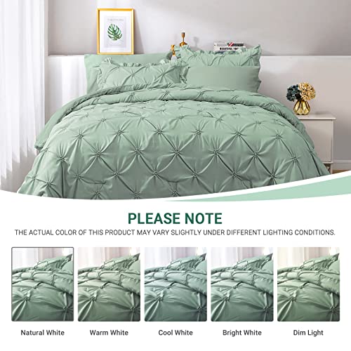 JOLLYVOGUE Green Twin Size Comforter Sets 5 Pieces, Pintuck Bed in a Bag Comforter Set for Bedroom, Bedding Comforter Sets with Comforter, Sheets,Ruffled Shams & Pillowcases
