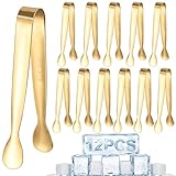 12 Pcs Gold Serving Tongs, Stainless Steel Ice Tongs Mini Sugar Tongs For Kitchen Appetizers, Party. Ting Tongs For Serving Food, Ice, Sugar Cube, Salad, Desserts