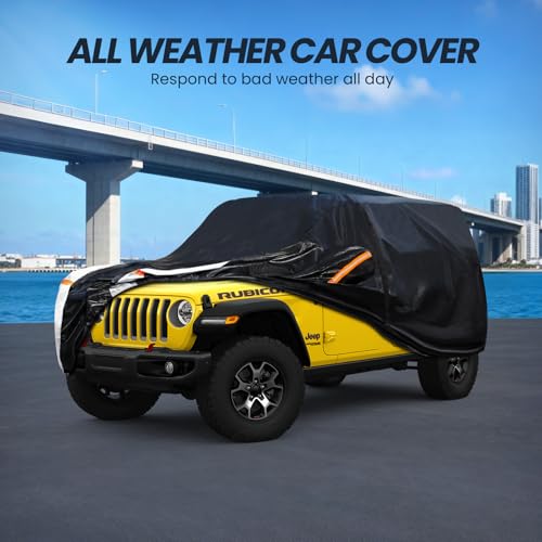 Image of Multi-Layer Car Cover Custom Fit for Jeep Wrangler 2 Door CJ YJ JK JL(1987-2026), 100% Waterproof All Weather for Automobiles, Gift with Towel, Heavy Duty Car Covers for Rain Sun UV Protection.
